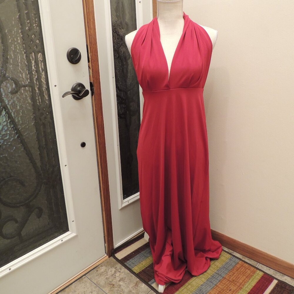 BHFO Red Halter Maxi Dress | Open Back Tie Neck | Size M